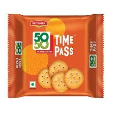 Britannia 50-50 Time Pass - Classic Salted Biscuits, 142g, Light Brown