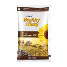 Emami Healthy and Tasty Refined Sunflower Oil Pouch, 900g/1L